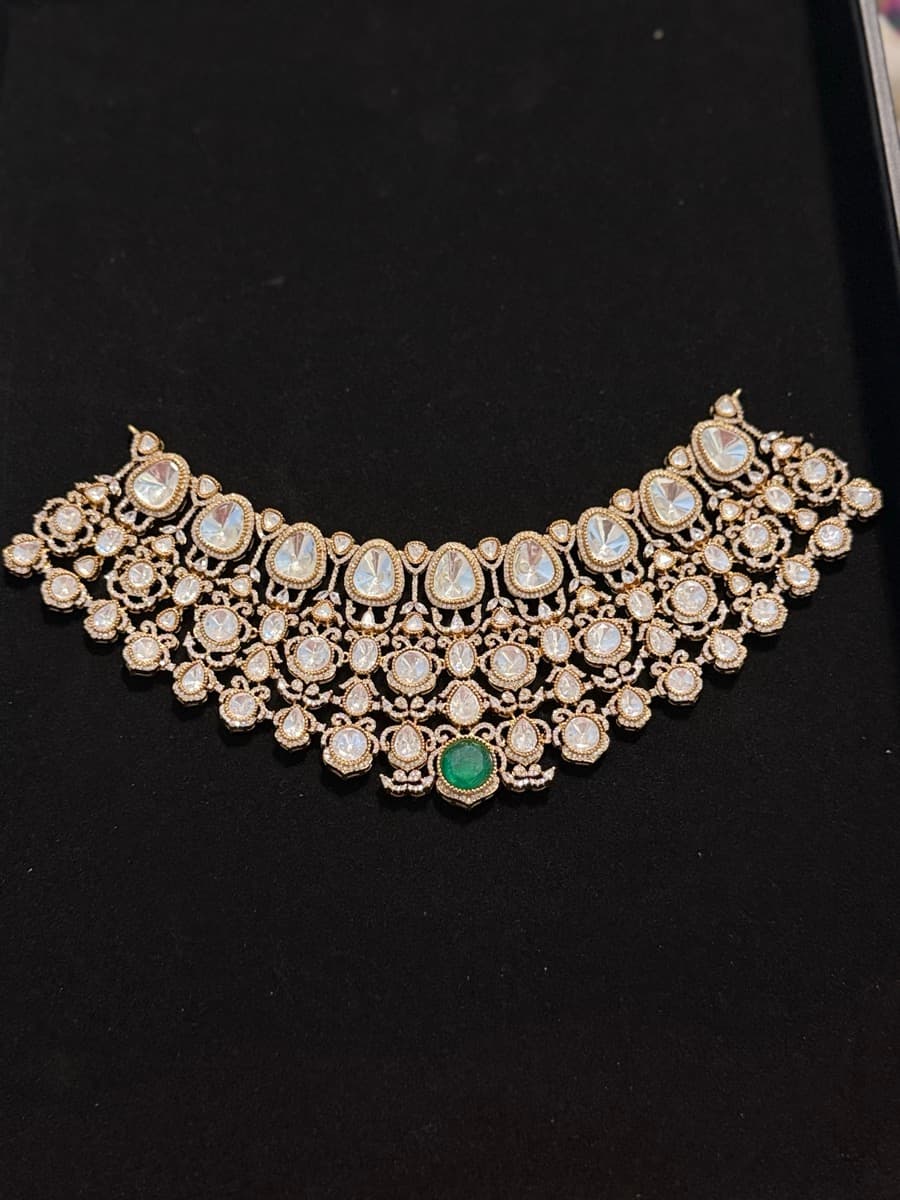 Kundan Emerald Center Bridal Choker Set with Tikka - alternate view